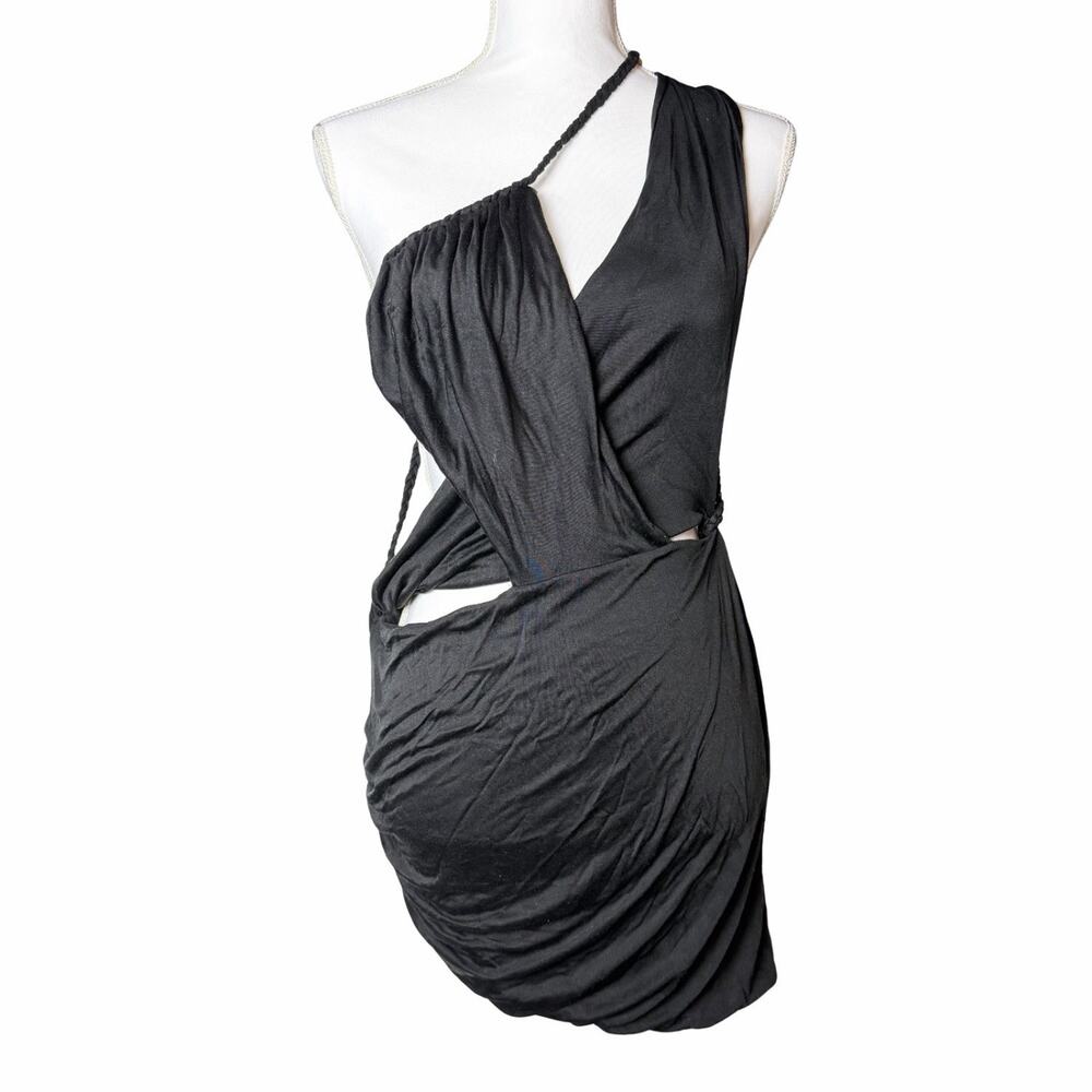 Retrofete Wrap Mini Dress Braided Straps Black Women's size S